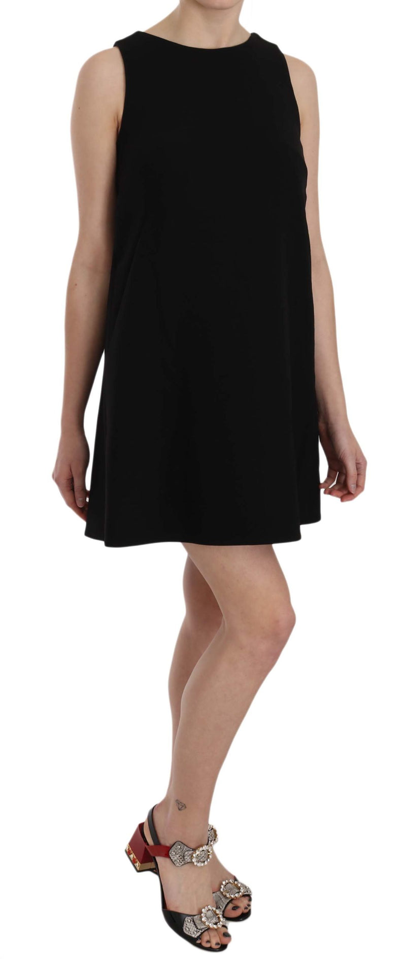 Black Wool Crystal Button Shift Dress