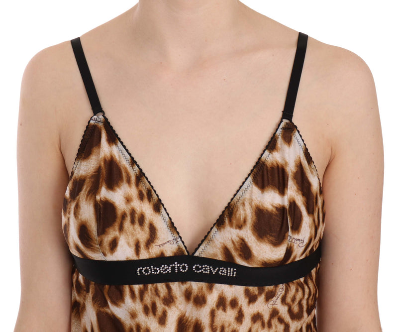 Brown Sleeveless Plunging Leopard Blouse