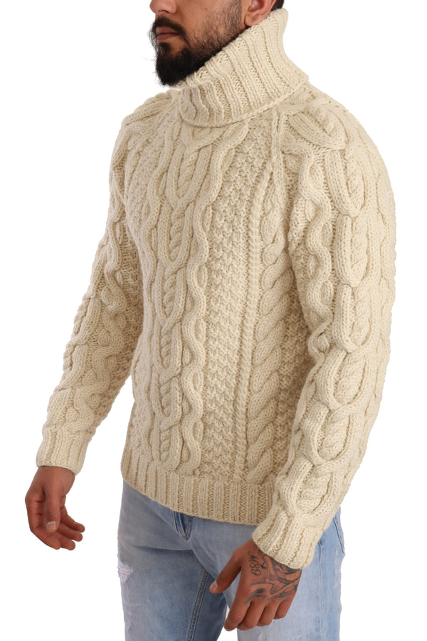 White Alpaca Wool Turtleneck Pullover Sweater