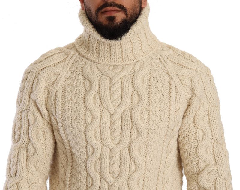 White Alpaca Wool Turtleneck Pullover Sweater
