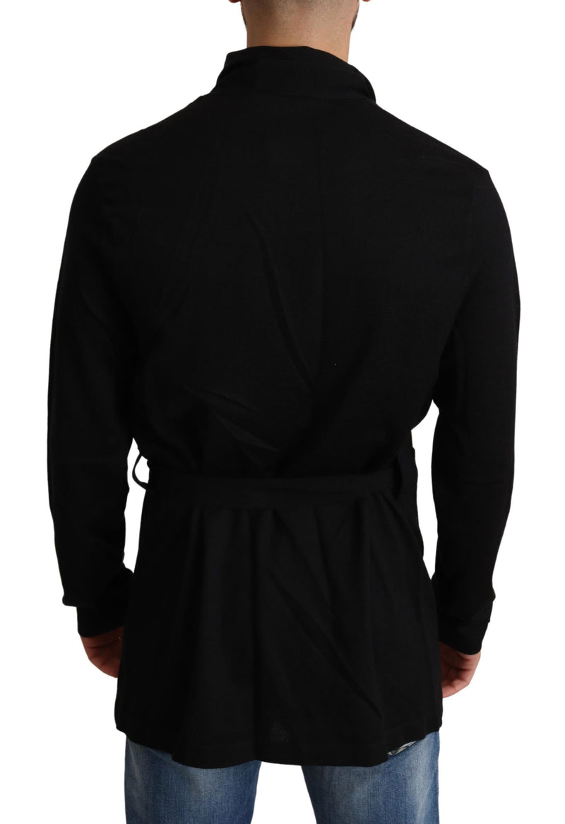 Black Cashmere Belted Knit Cardigan Sweater