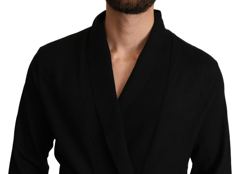 Black Cashmere Belted Knit Cardigan Sweater