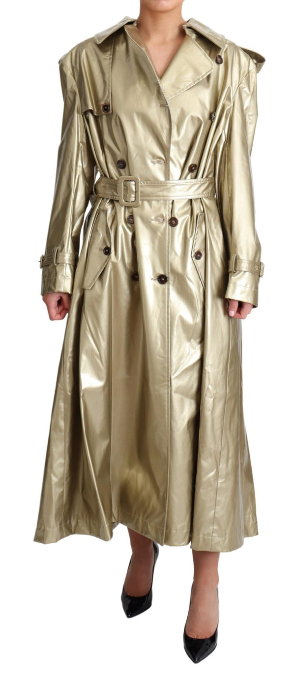 Gold Viscose Stretch Belted Trench Coat Jacket