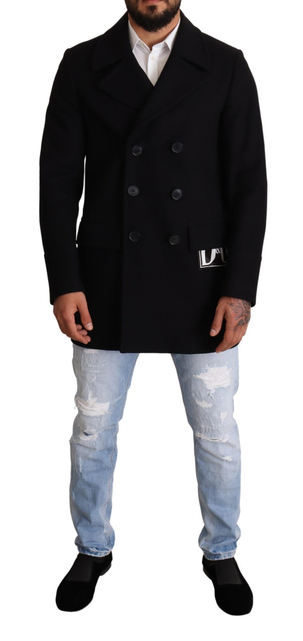 Blue Wool Blend Pea Coat DG Logo Jacket