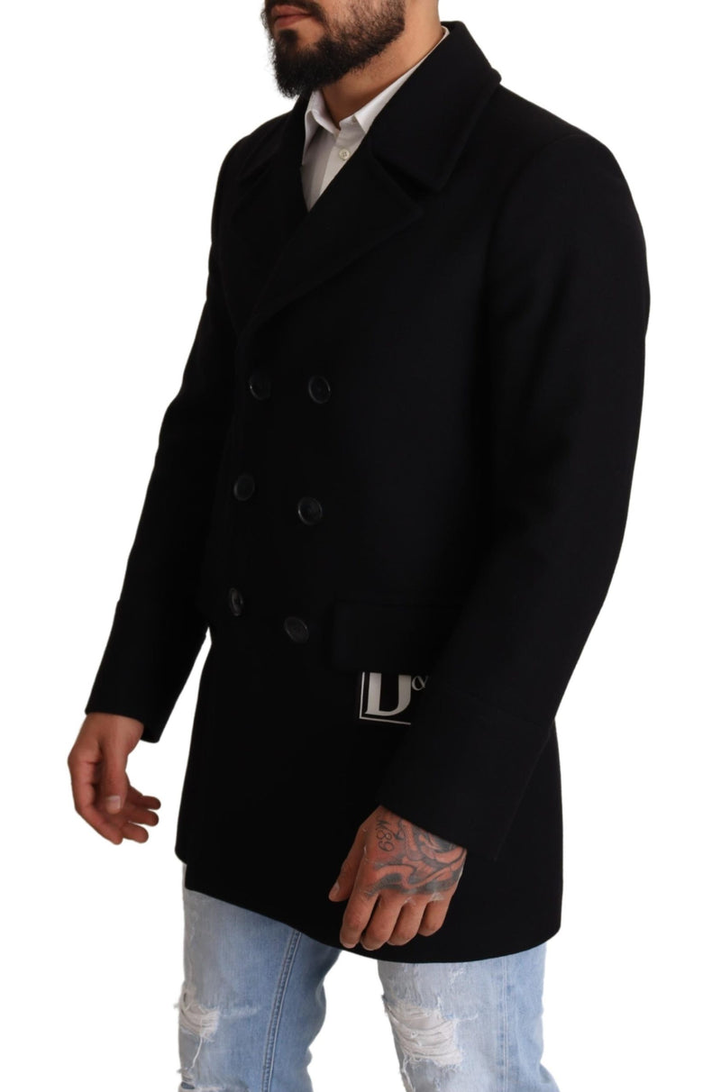 Blue Wool Blend Pea Coat DG Logo Jacket