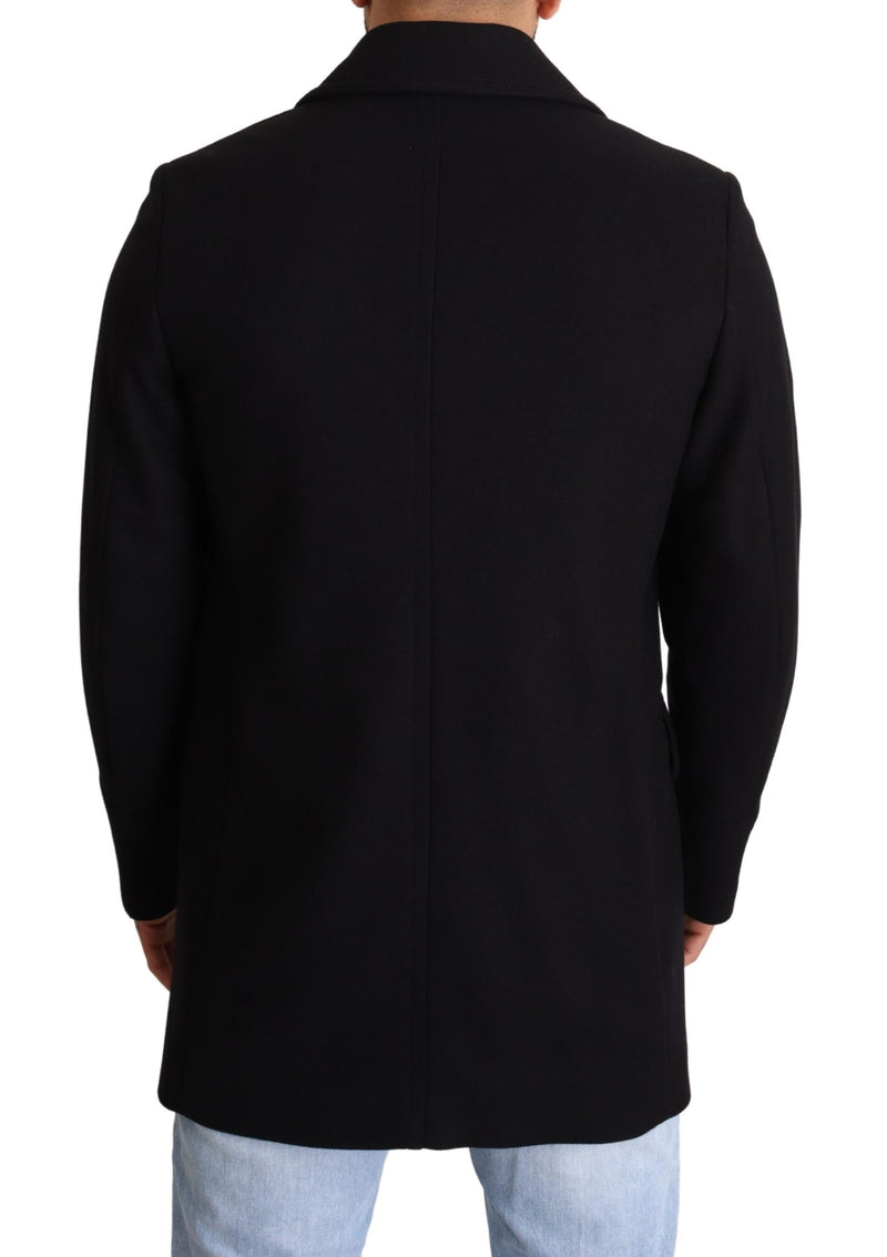 Blue Wool Blend Pea Coat DG Logo Jacket