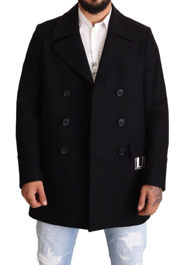 Blue Wool Blend Pea Coat DG Logo Jacket