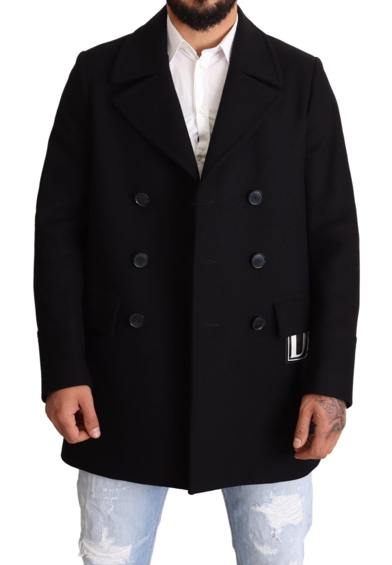 Blue Wool Blend Pea Coat DG Logo Jacket