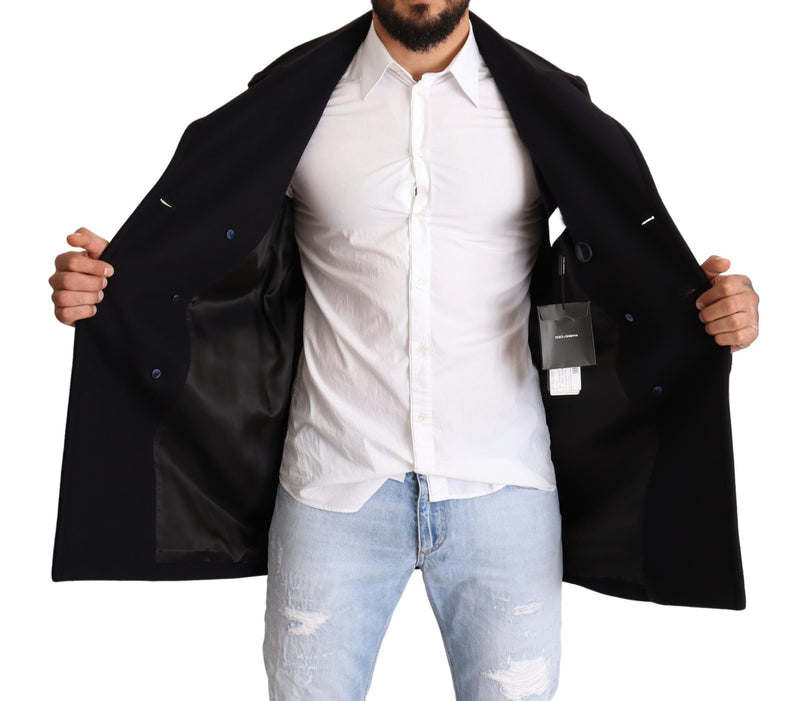 Blue Wool Blend Pea Coat DG Logo Jacket