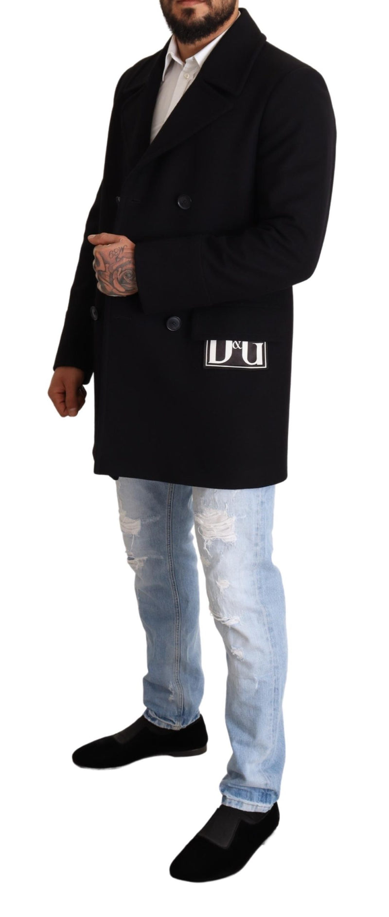 Blue Wool Blend Pea Coat DG Logo Jacket