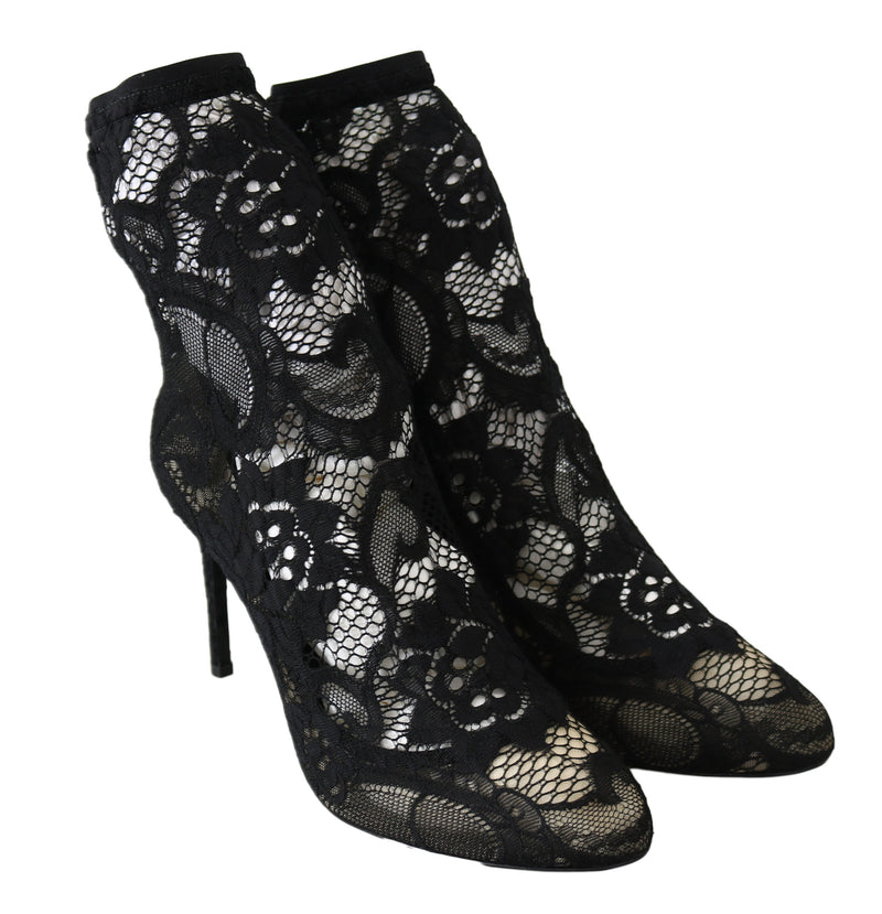 Black Stretch Lace Booties Socks Pumps Shoes