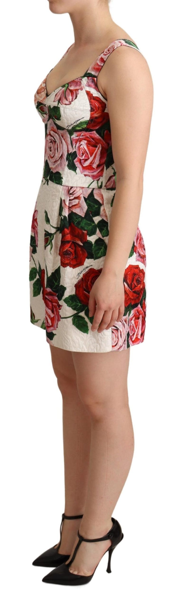 White Rose Print Brocade Jumpsuit Dress