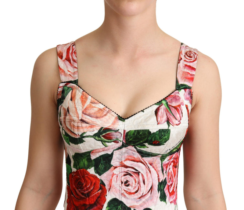 White Rose Print Brocade Jumpsuit Dress