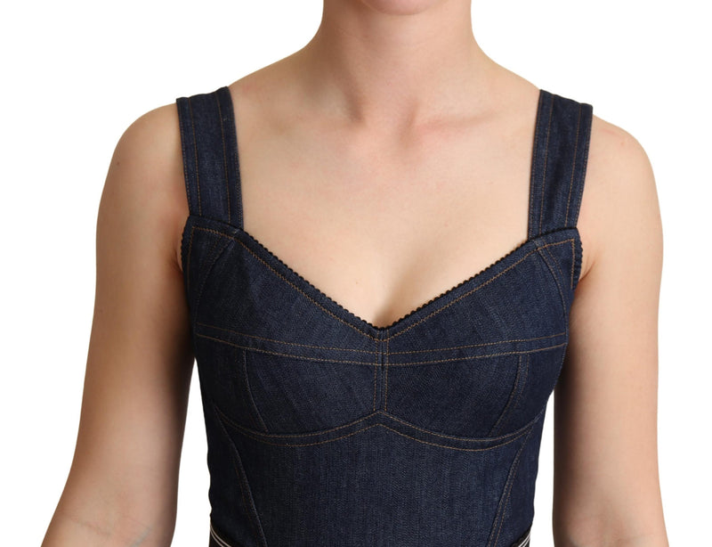 Blue Cotton Denim Sleeveless Hot Pants Dress