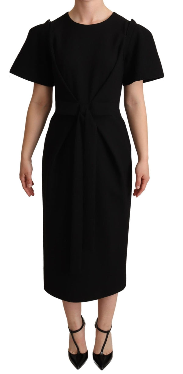 Black Wool Bow Detail Sheath Dress