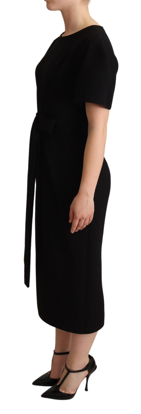 Black Wool Bow Detail Sheath Dress