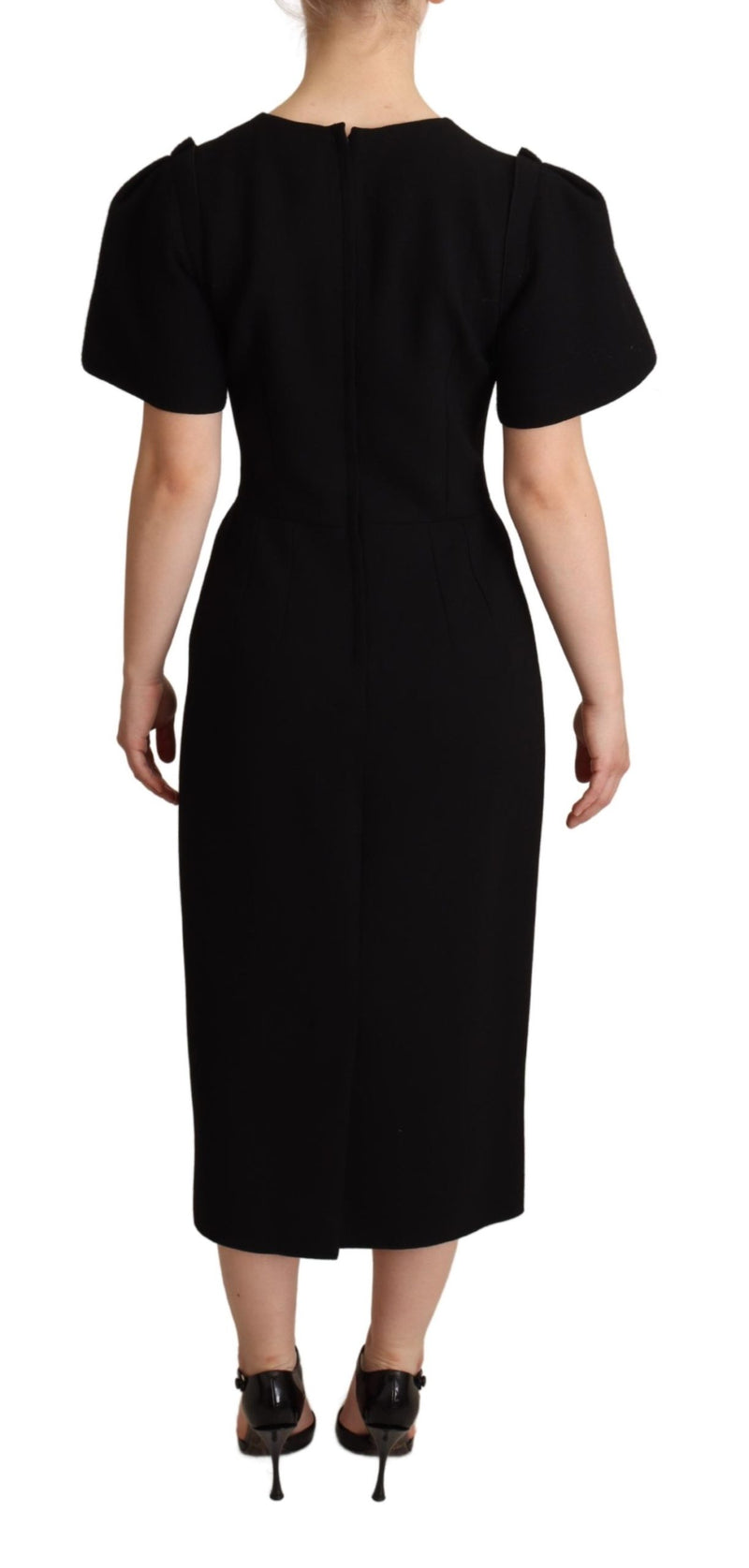 Black Wool Bow Detail Sheath Dress