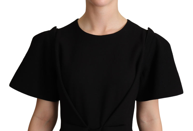Black Wool Bow Detail Sheath Dress