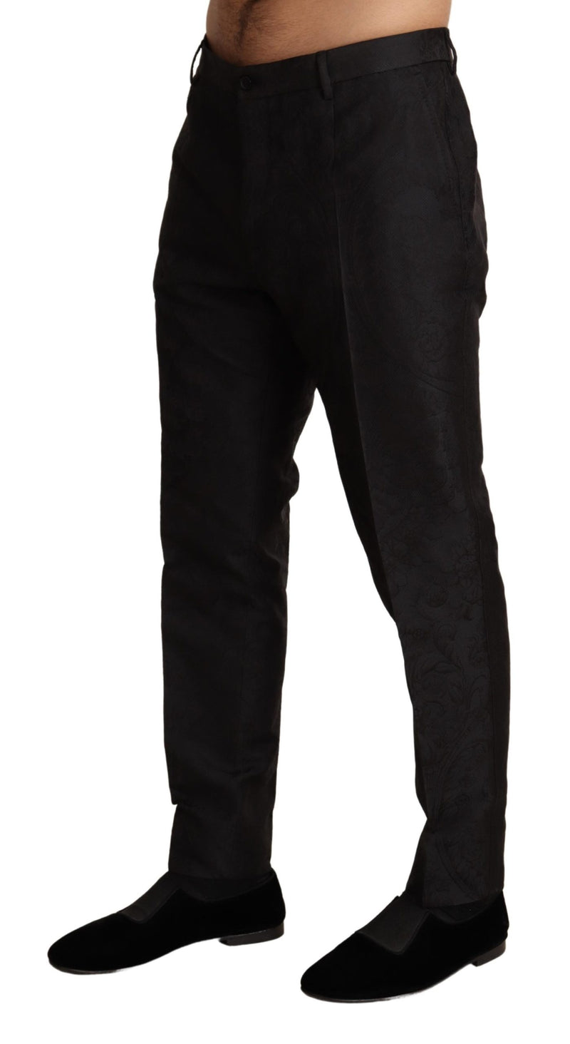 Black Floral Brocade Slim Trouser Pants