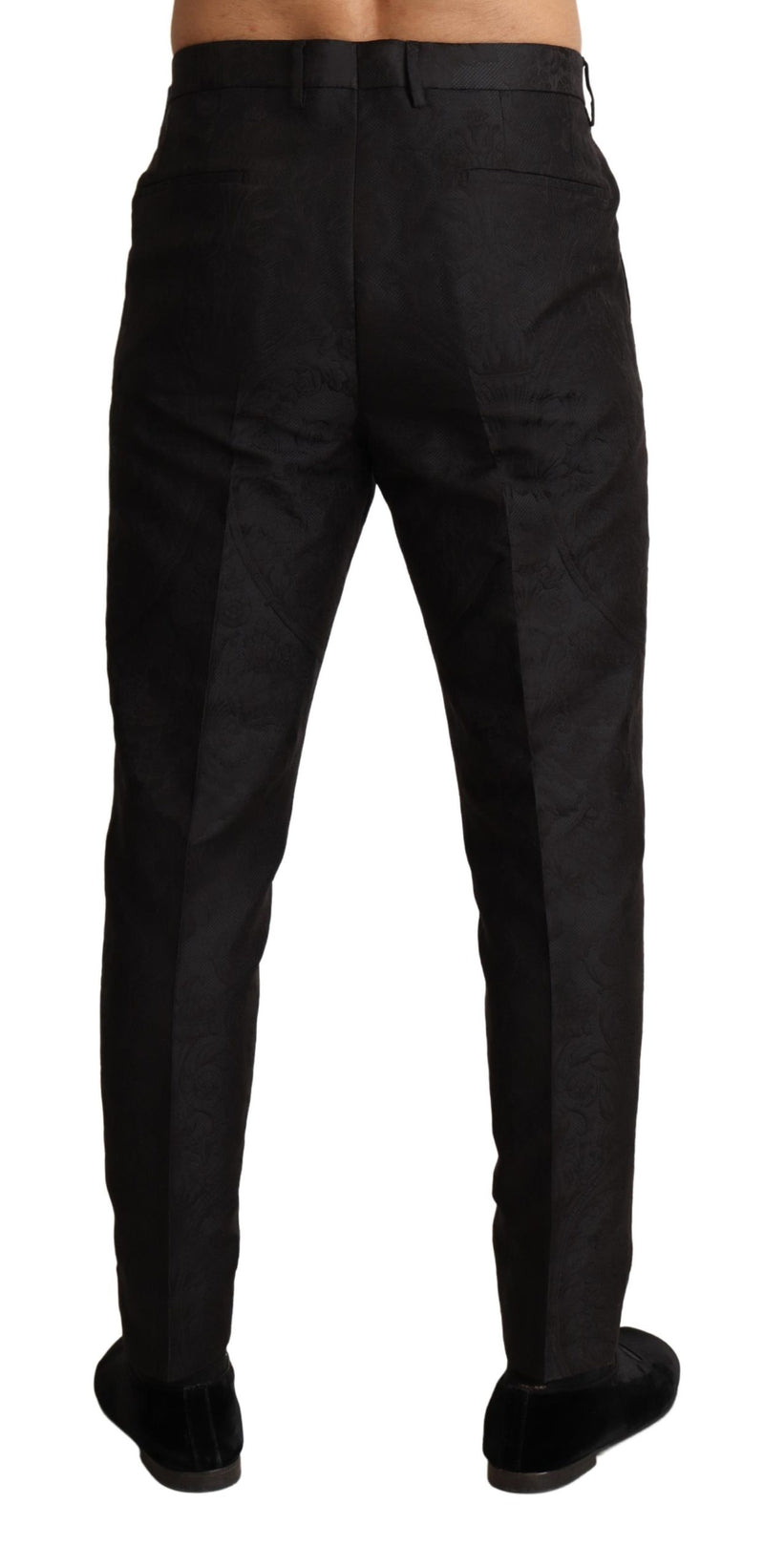 Black Floral Brocade Slim Trouser Pants