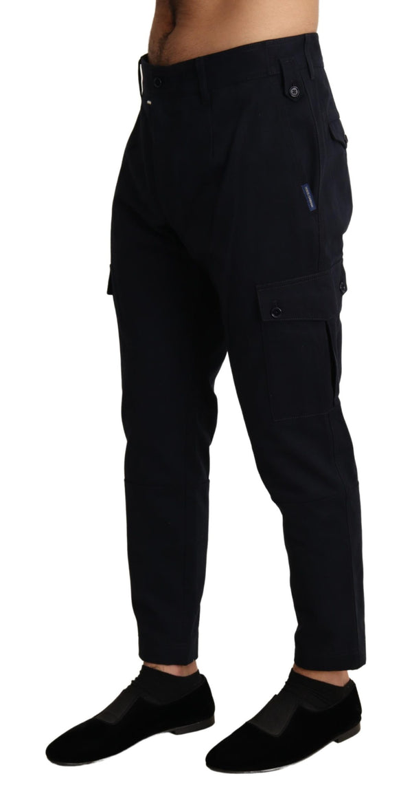 Blue Cotton Side Pockets Cargo Trouser Pants