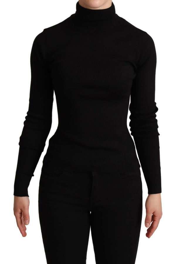 Black Pullover Silk Cashmere Turtleneck Sweater