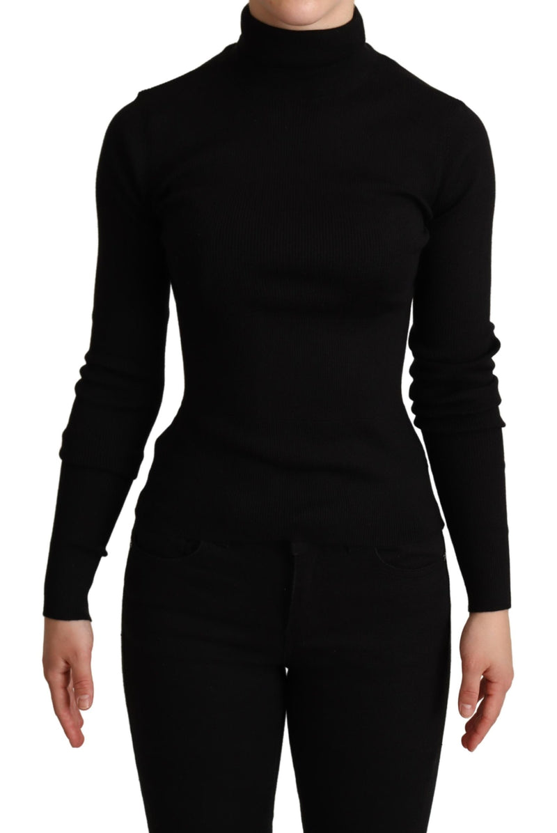 Black Pullover Silk Cashmere Turtleneck Sweater