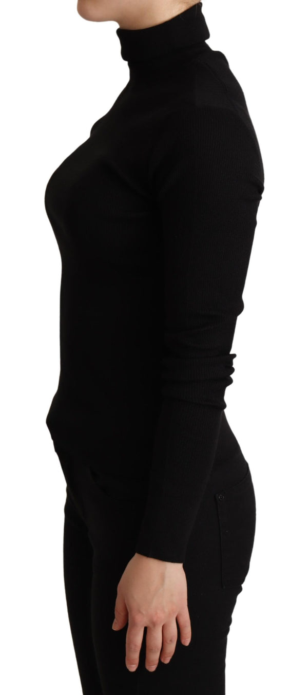 Black Pullover Silk Cashmere Turtleneck Sweater