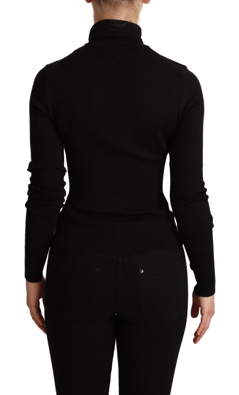 Black Pullover Silk Cashmere Turtleneck Sweater