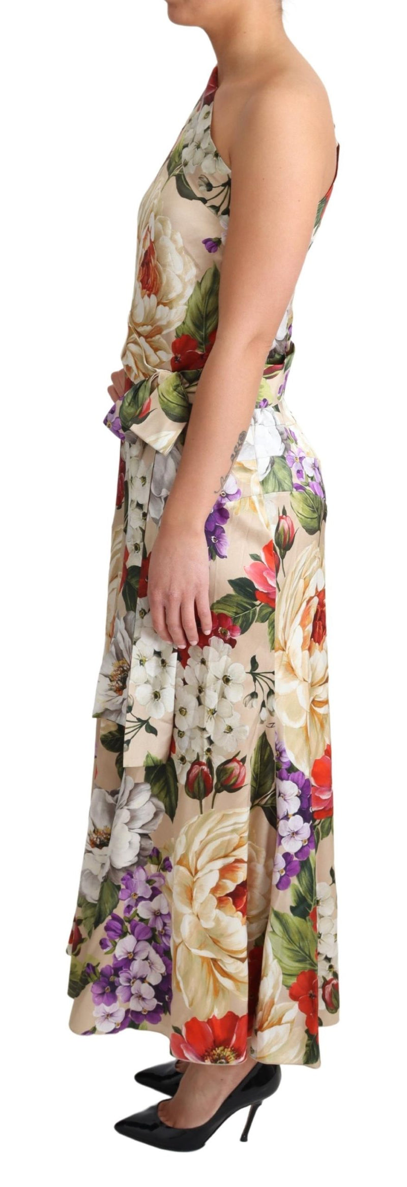 Print Silk Stretch One Shoulder Floral Dress