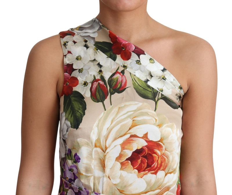 Print Silk Stretch One Shoulder Floral Dress