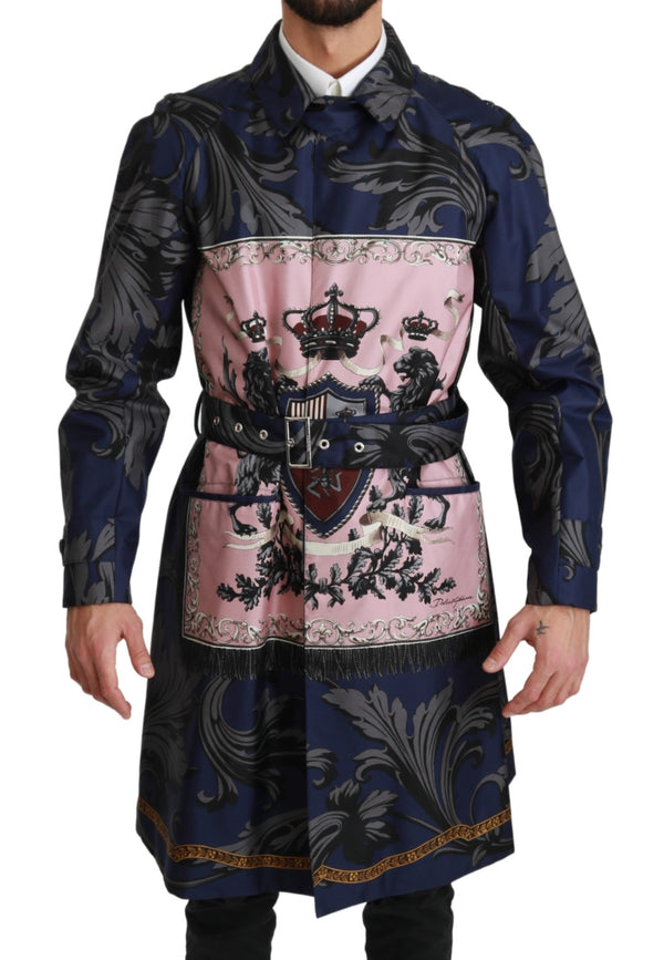 Blue Royal Crown Trenchcoat Silk Jacket