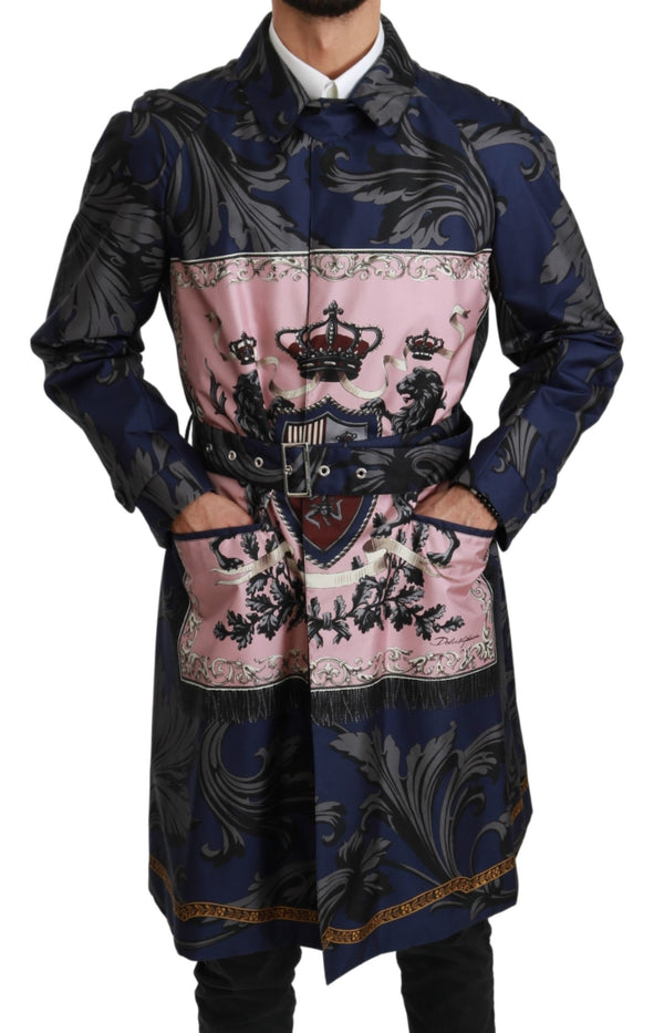 Blue Royal Crown Trenchcoat Silk Jacket