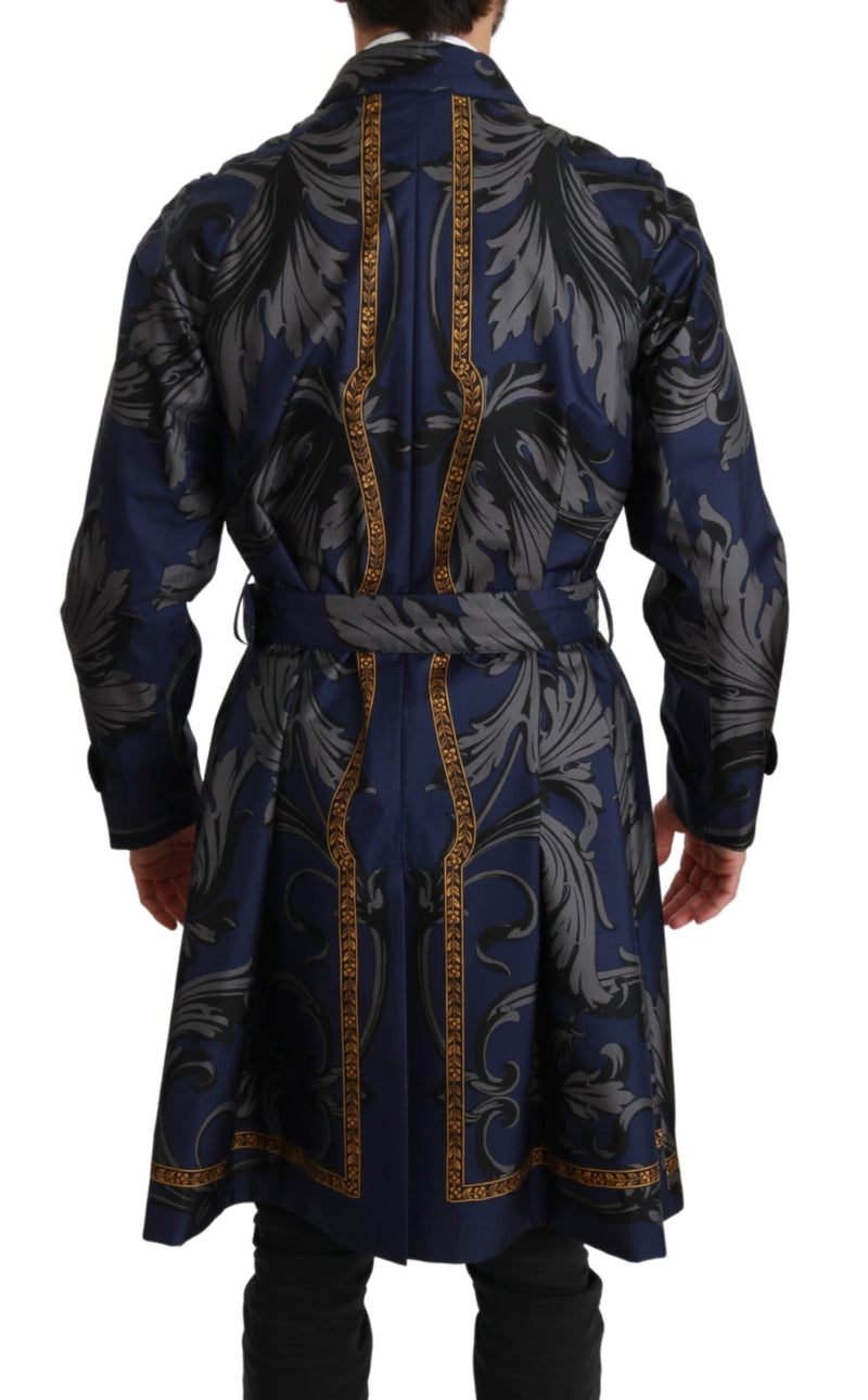 Blue Royal Crown Trenchcoat Silk Jacket