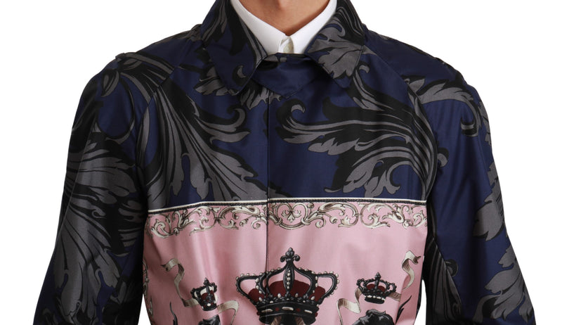 Blue Royal Crown Trenchcoat Silk Jacket