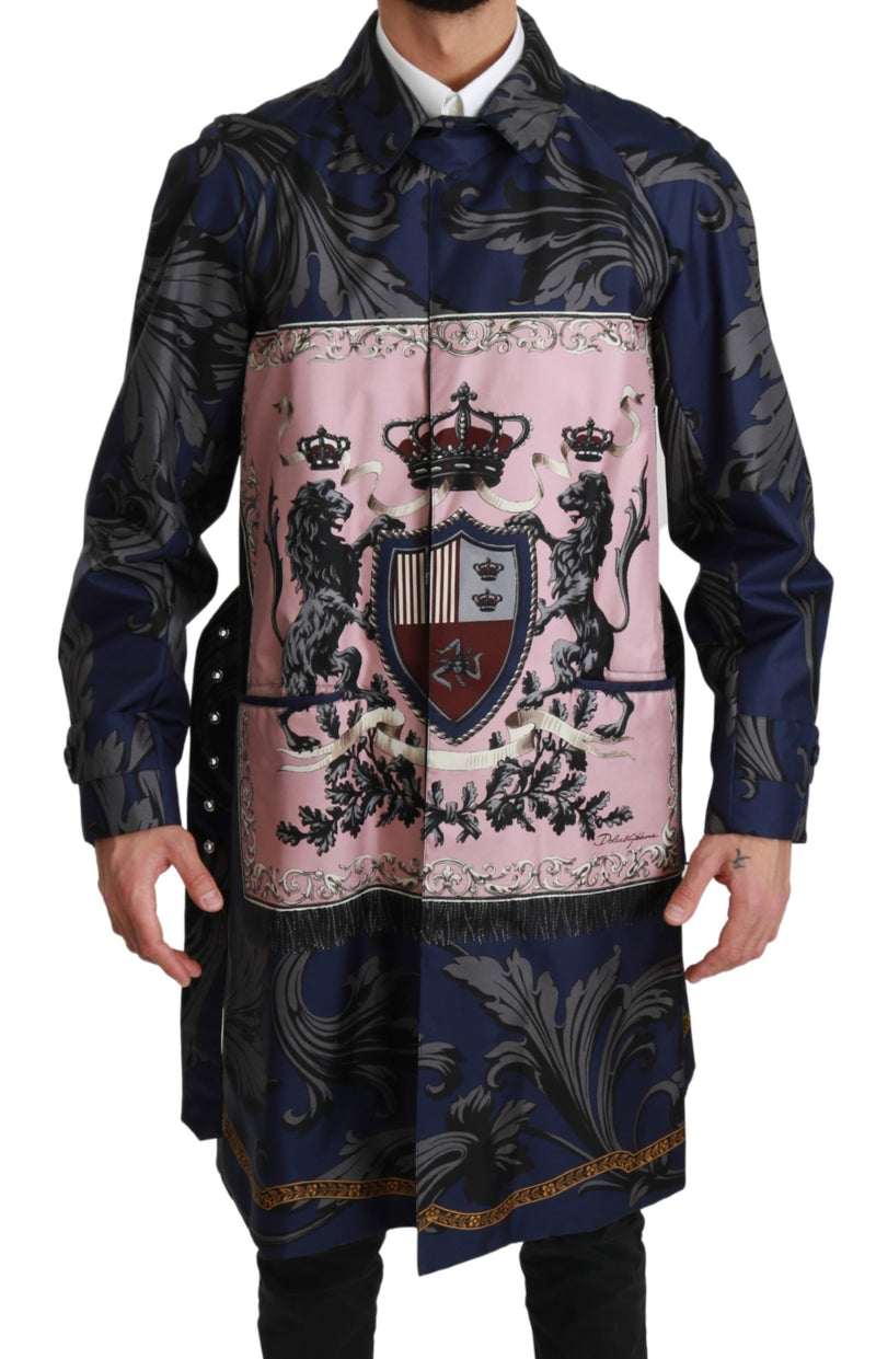 Blue Royal Crown Trenchcoat Silk Jacket