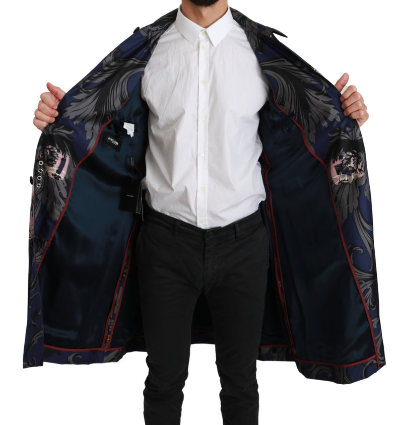 Blue Royal Crown Trenchcoat Silk Jacket