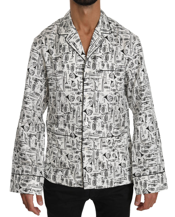 White Musical Instrument Silk Top Shirt