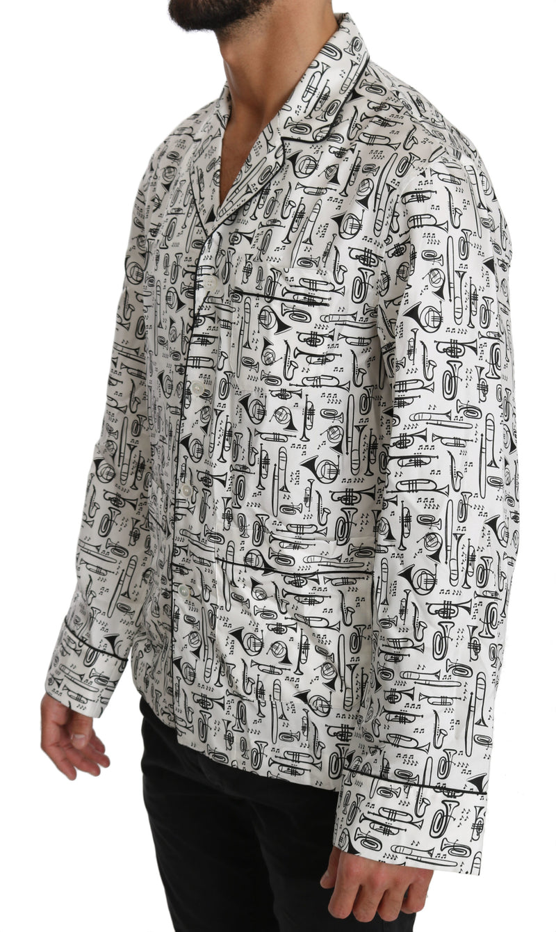 White Musical Instrument Silk Top Shirt