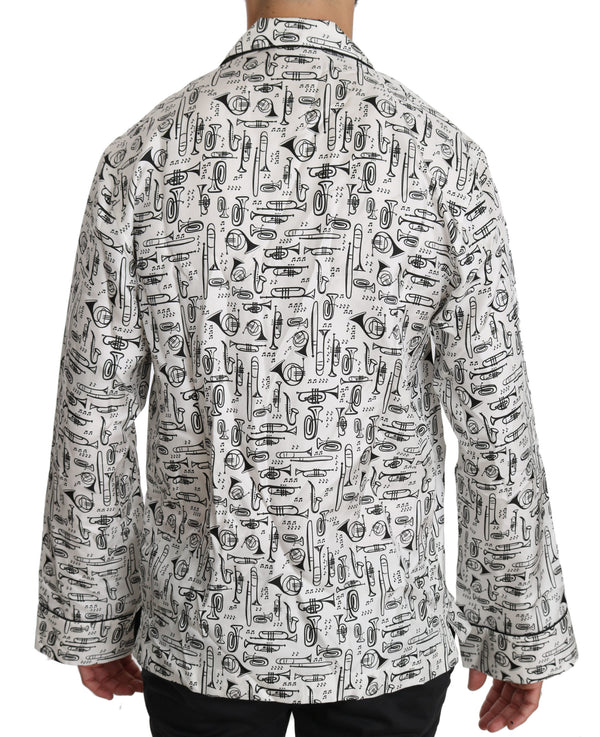 White Musical Instrument Silk Top Shirt