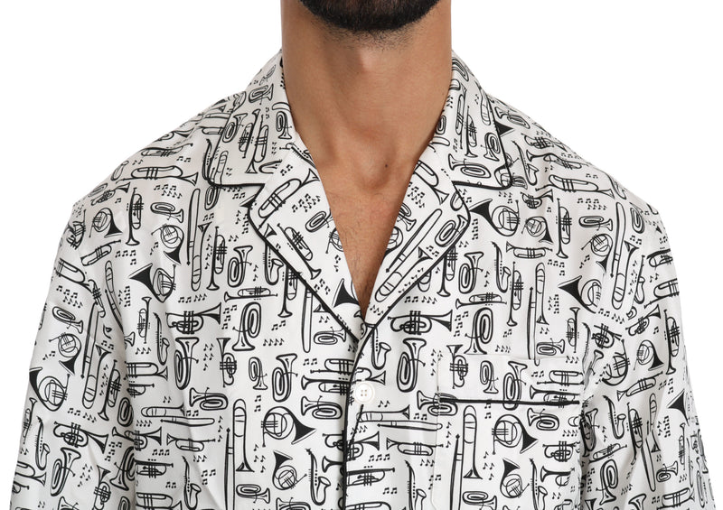 White Musical Instrument Silk Top Shirt