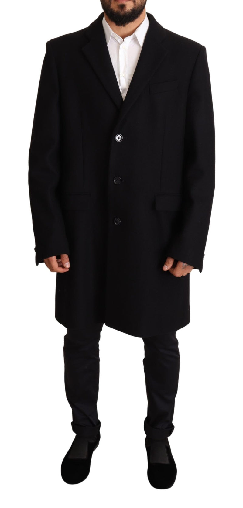 Blue Wool Single Breasted Coat Jacket