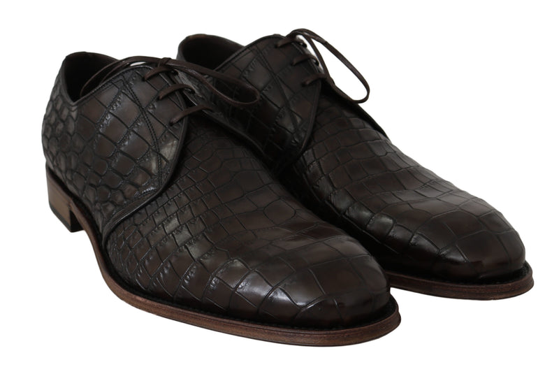 Brown Patterned Leather Dress Derby Shoes