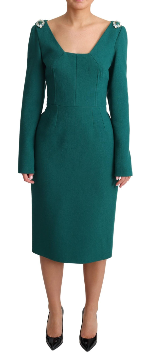 Green Crystals Long Sleeves Sheath Dress