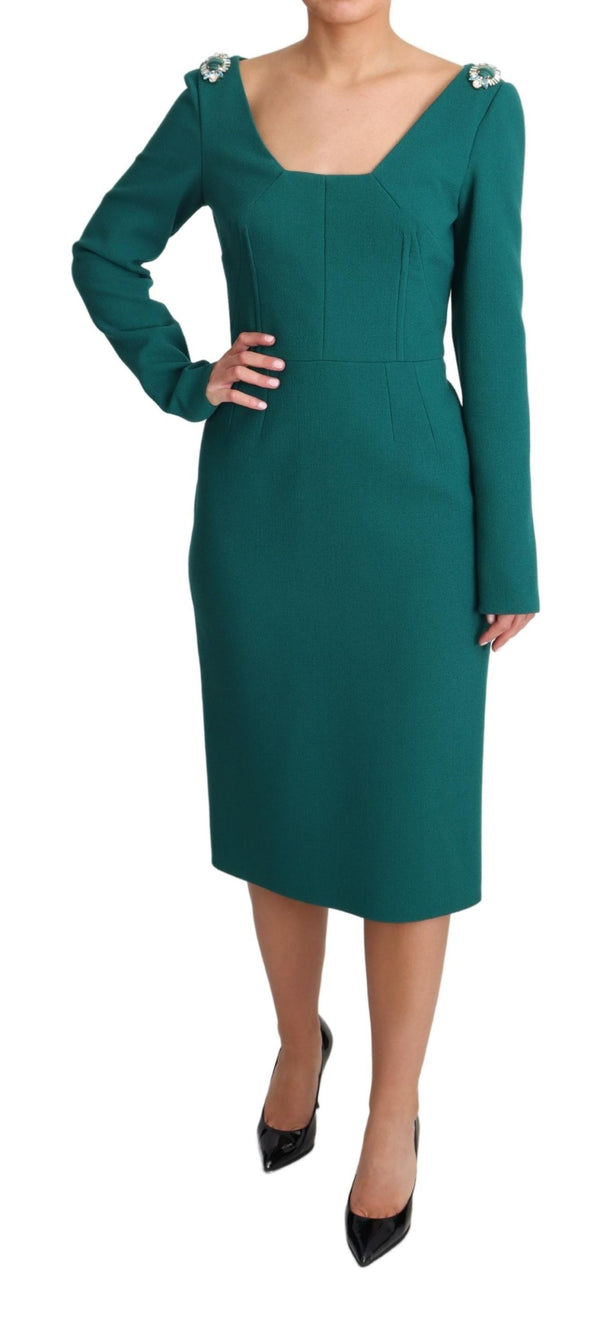 Green Crystals Long Sleeves Sheath Dress
