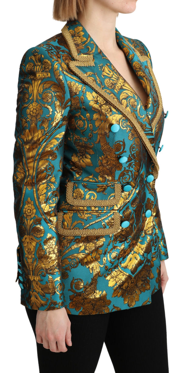 Blue Gold Jacquard Coat Blazer Jacket