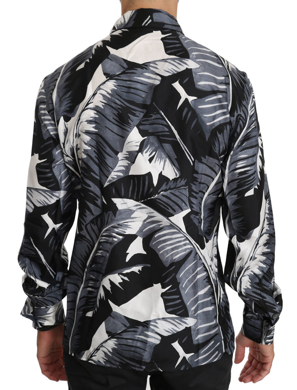 Black Banana Leaves 100% Silk Shirt