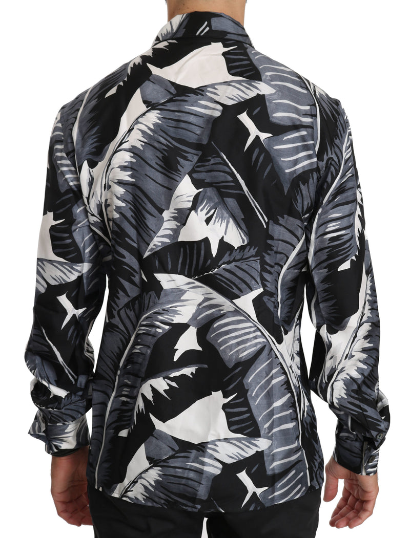 Black Banana Leaves 100% Silk Shirt