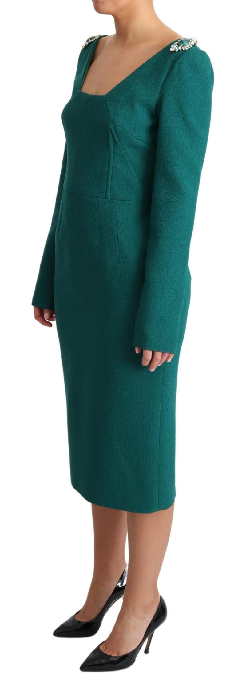 Green Crystals Long Sleeves Sheath Dress