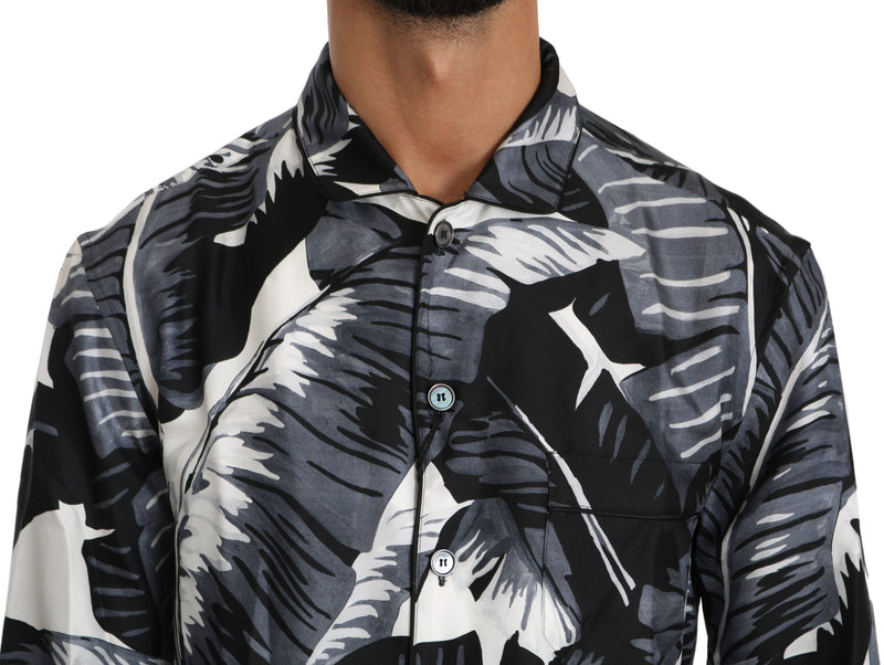 Black Banana Leaves 100% Silk Shirt